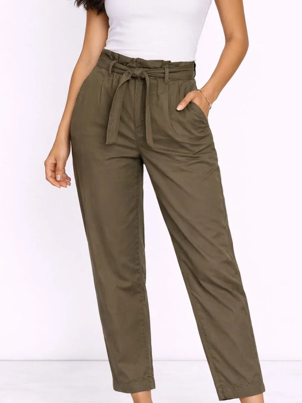 NWT - Size 11 green pants. "High-Rise Mom Pant". Light weight casual. Summer. - Picture 1 of 15